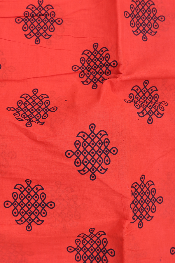 Sungudi Cotton Saree In Orange With Printed Design