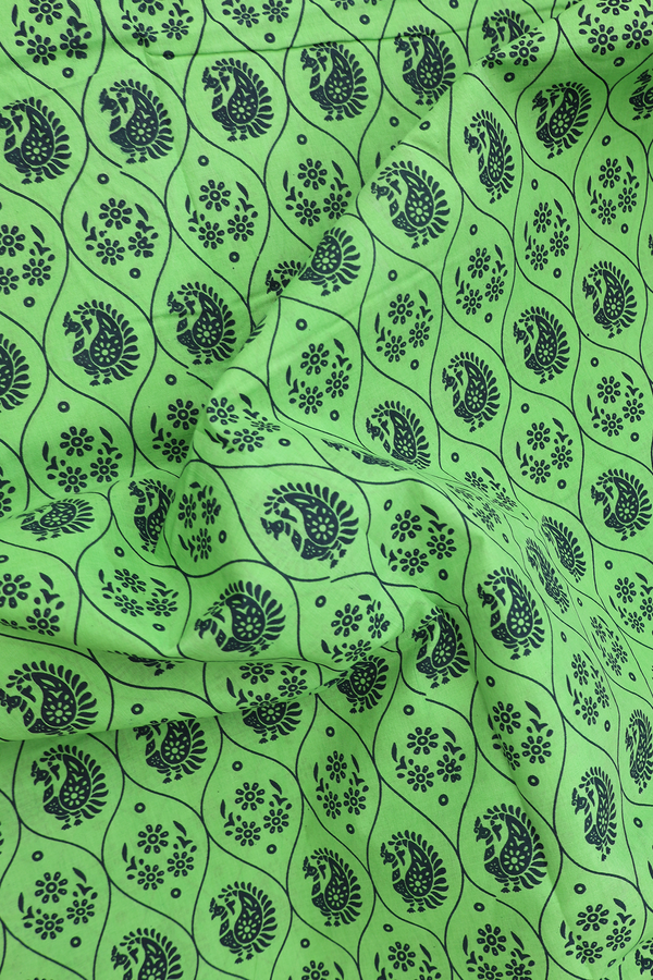 Sungudi Cotton Saree In Parrot Green With Peacock Design