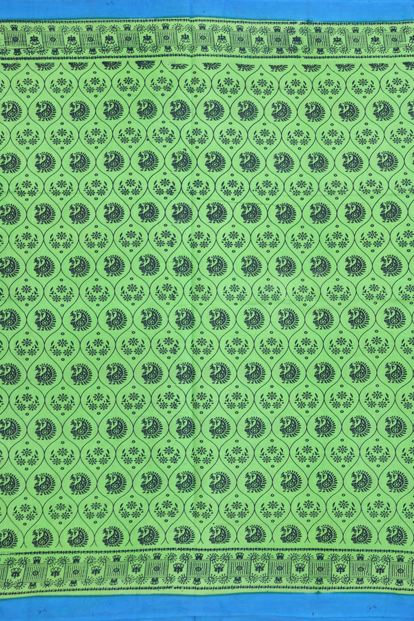 Sungudi Cotton Saree In Parrot Green With Peacock Design