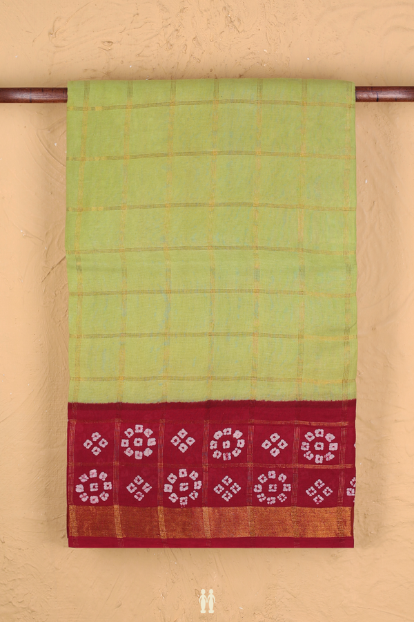 Sungudi Cotton Saree In Pear Green With Checks Design