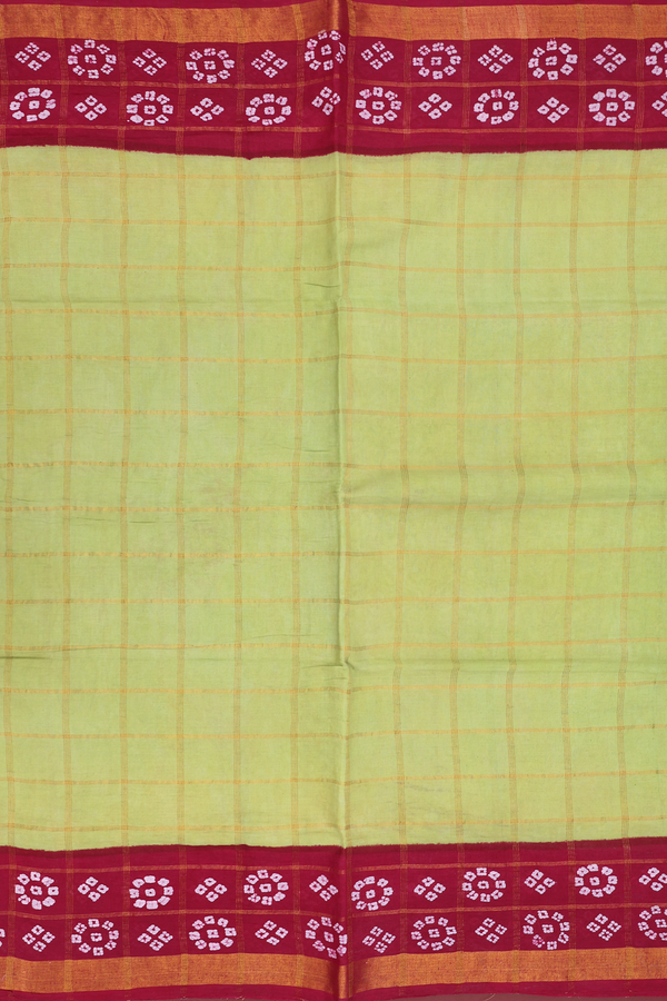 Sungudi Cotton Saree In Pear Green With Checks Design