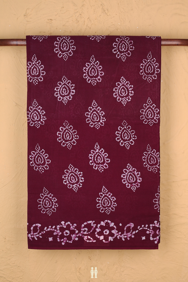 Sungudi Cotton Saree In Plum Brown With Printed Design