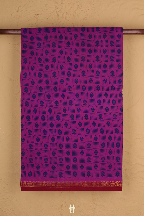 Sungudi Cotton Saree In Purple With Printed Design