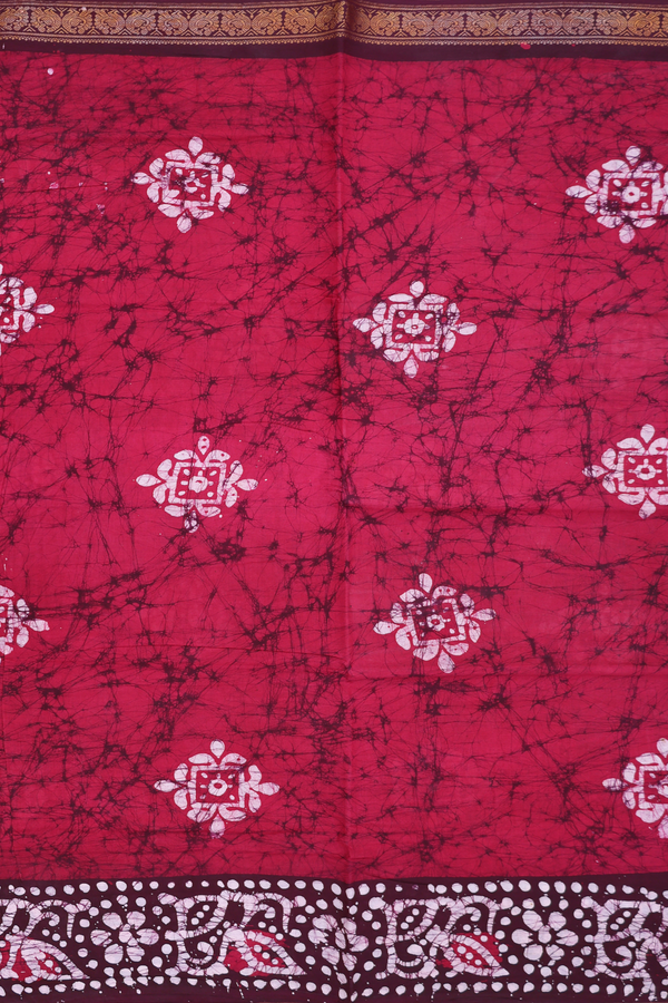 Sungudi Cotton Saree In Red With Printed Design