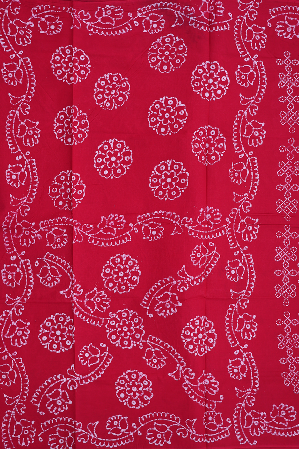 Sungudi Cotton Saree In Red With Kolam Printed Design