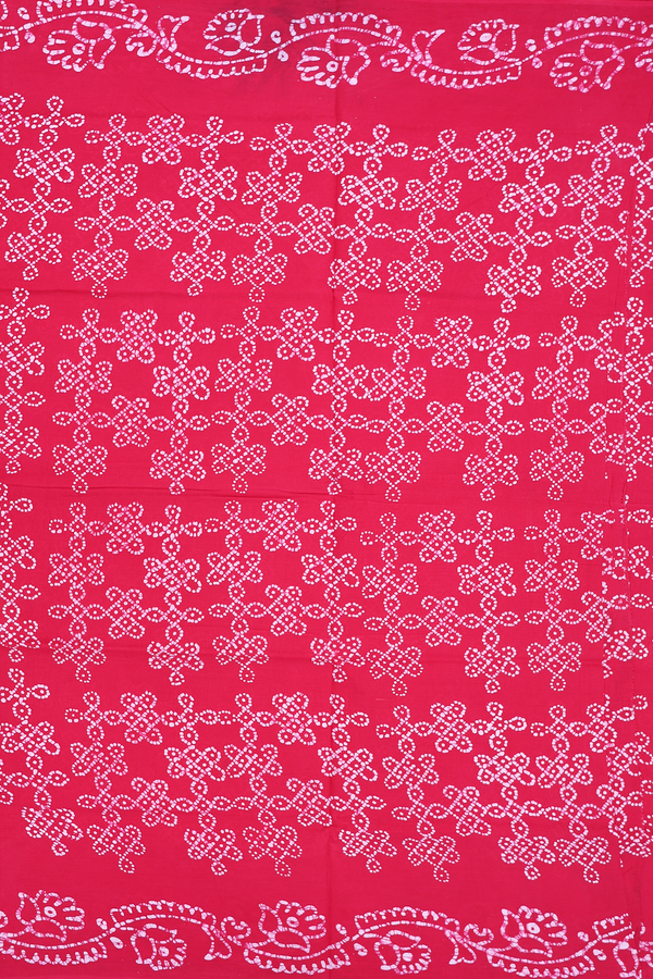 Sungudi Cotton Saree In Red With Kolam Printed Design