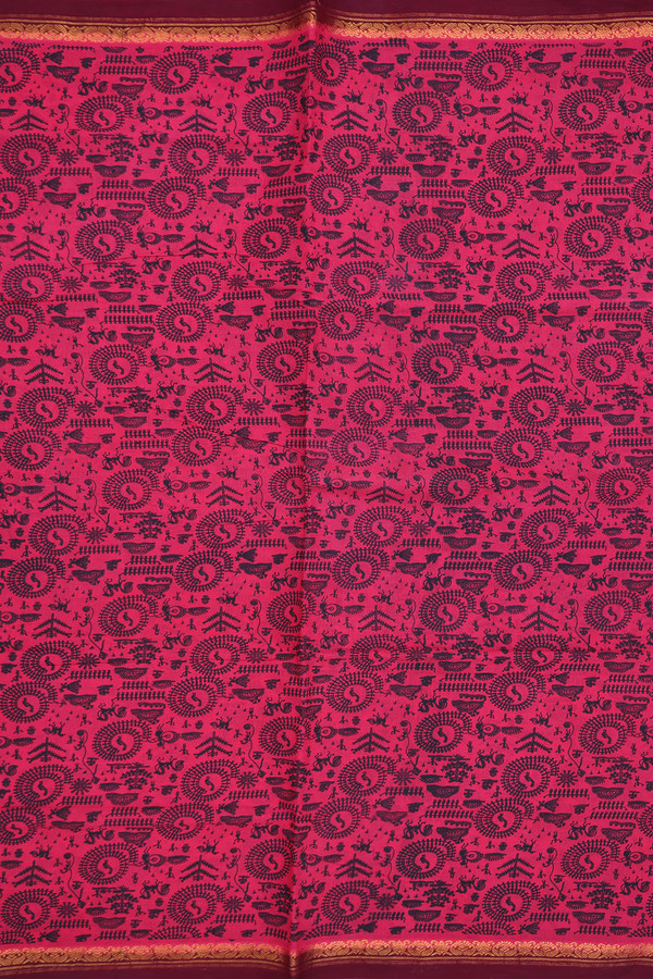 Sungudi Cotton Saree In Red With Printed Design