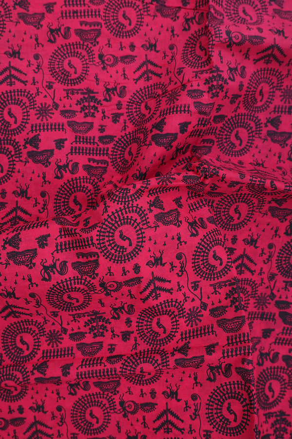 Sungudi Cotton Saree In Red With Printed Design