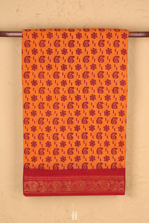 Sungudi Cotton Saree In Orange With Paisley Design