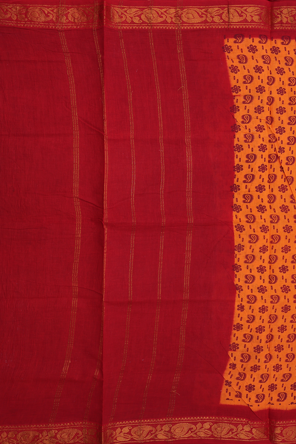 Sungudi Cotton Saree In Orange With Paisley Design