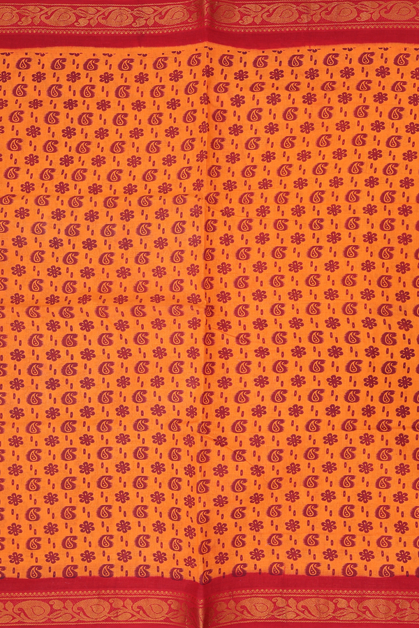 Sungudi Cotton Saree In Orange With Paisley Design