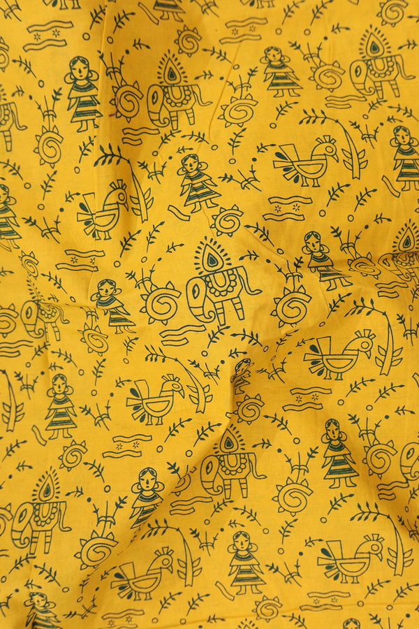 Sungudi Cotton Saree In Saffron Yellow With Printed Design
