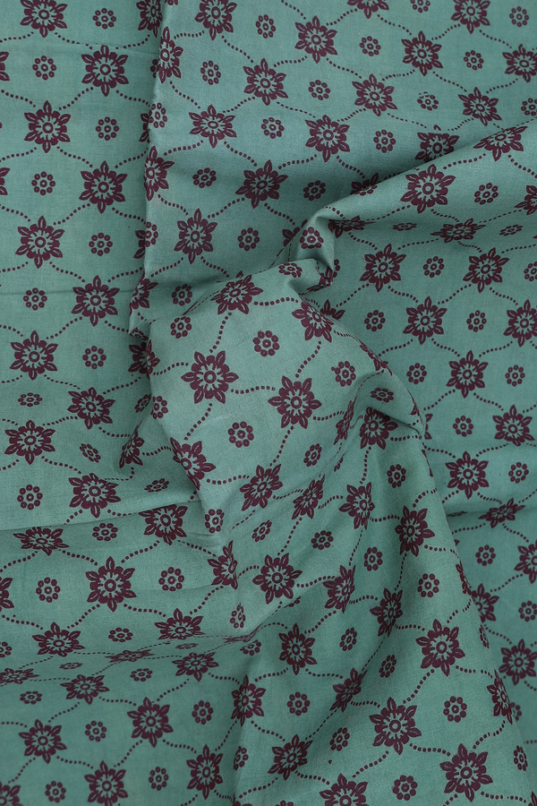 Sungudi Cotton Saree In Slate Green With Floral Design