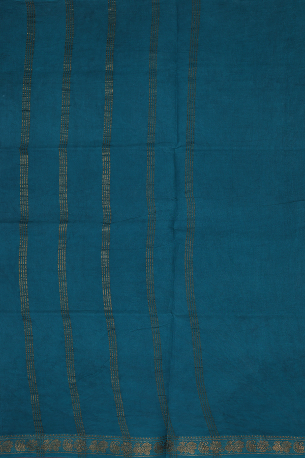 Sungudi Cotton Saree In Turkish Blue With Printed Design