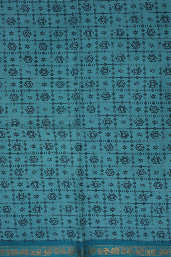 Sungudi Cotton Saree In Turkish Blue With Printed Design