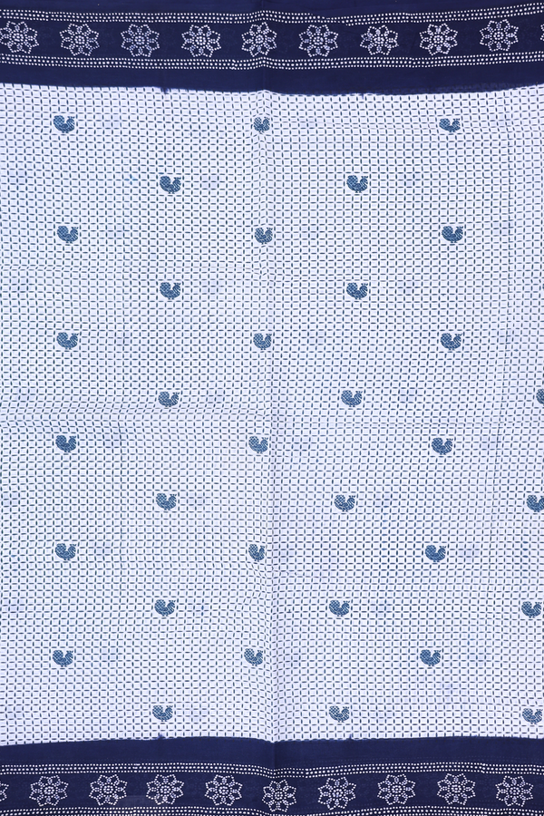 Sungudi Cotton Saree In White With Printed Design