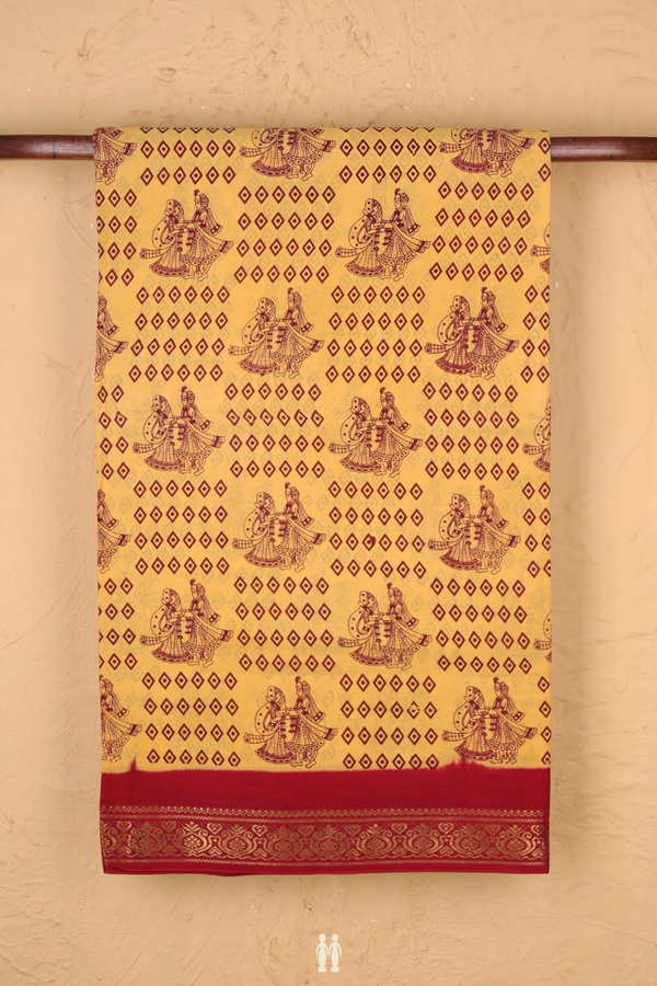 Sungudi Cotton Saree In Yellow With Printed Design