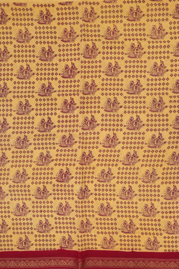 Sungudi Cotton Saree In Yellow With Printed Design