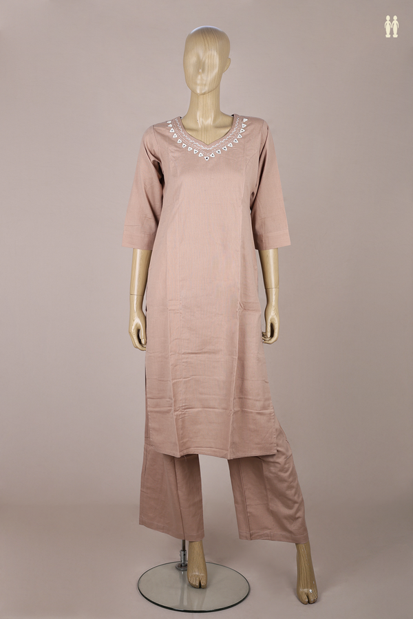 Sweet Heart Neck Plain Brown Cotton Salwar Set