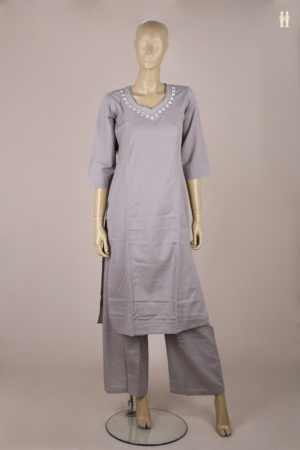Sweet Heart Neck Plain Grey Cotton Salwar Set