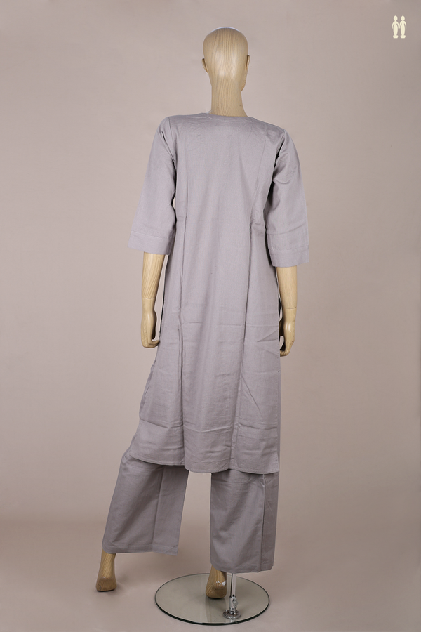 Sweet Heart Neck Plain Grey Cotton Salwar Set