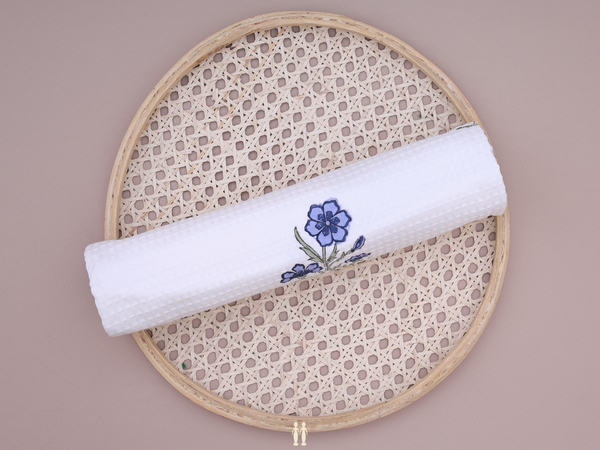 Floral Design White Cotton Towel