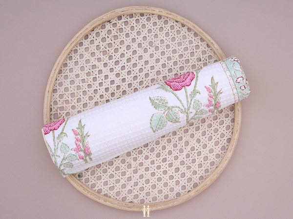 Floral Design White Cotton Towel