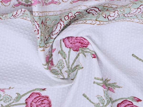 Floral Design White Cotton Towel