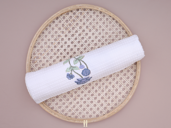 Floral Design White Cotton Towel