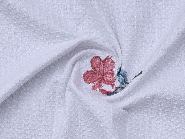 Floral Design White Cotton Towel