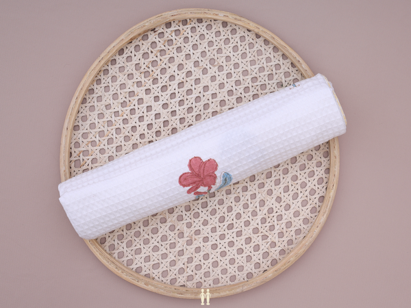 Floral Design White Cotton Towel