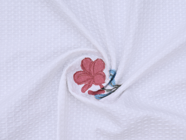 Floral Design White Cotton Towel