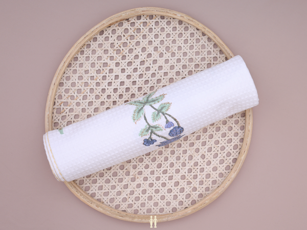 Floral Design White Cotton Towel