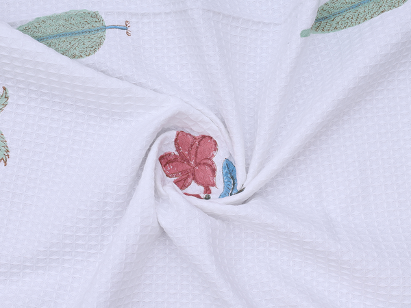 Floral Design White Cotton Towel