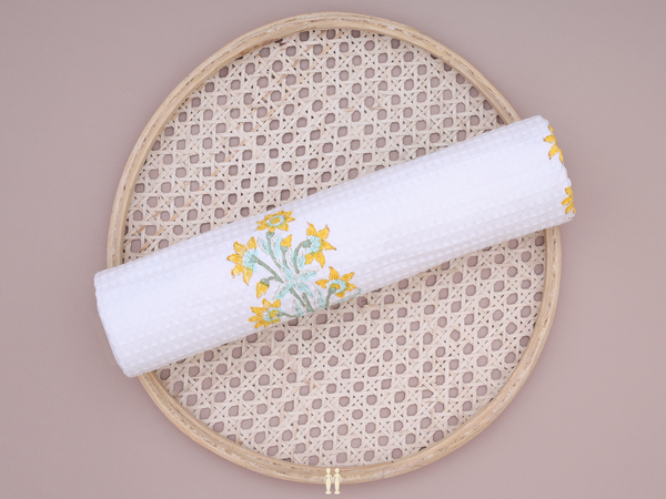 Floral Design White Cotton Towel