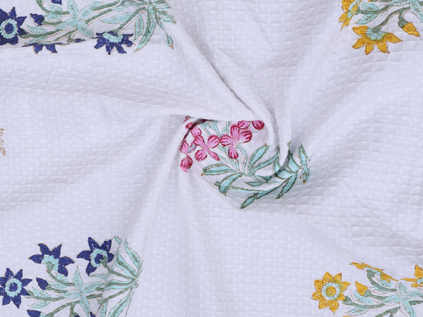 Floral Design White Cotton Towel
