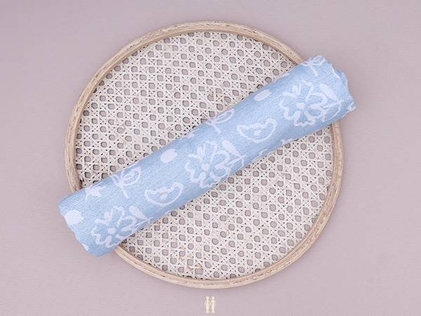 Floral Design Blue Linen Towel
