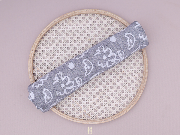 Floral Design Grey Linen Towel