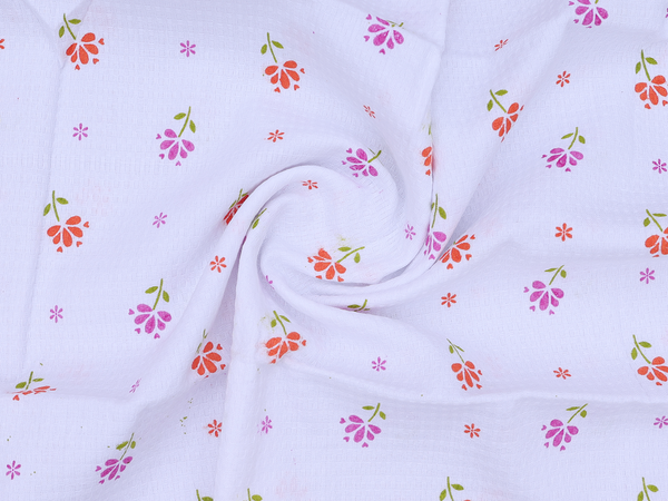 Set Of 3 Floral Design White Cotton Towel