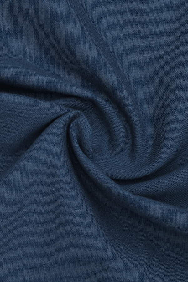 Round Neck Plain Prussian Blue Cotton Short Top