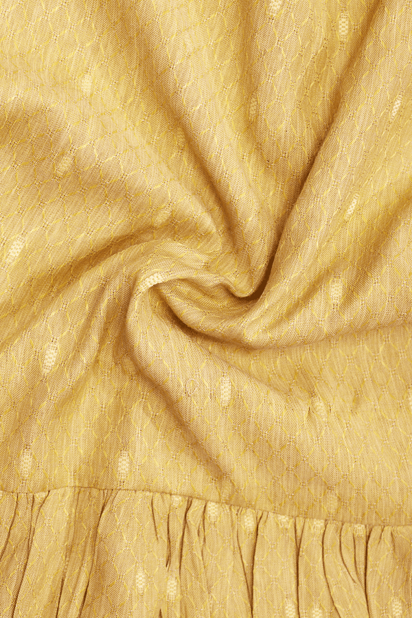 Chinese Neck Self Design Dusty Yellow Cotton Short Top