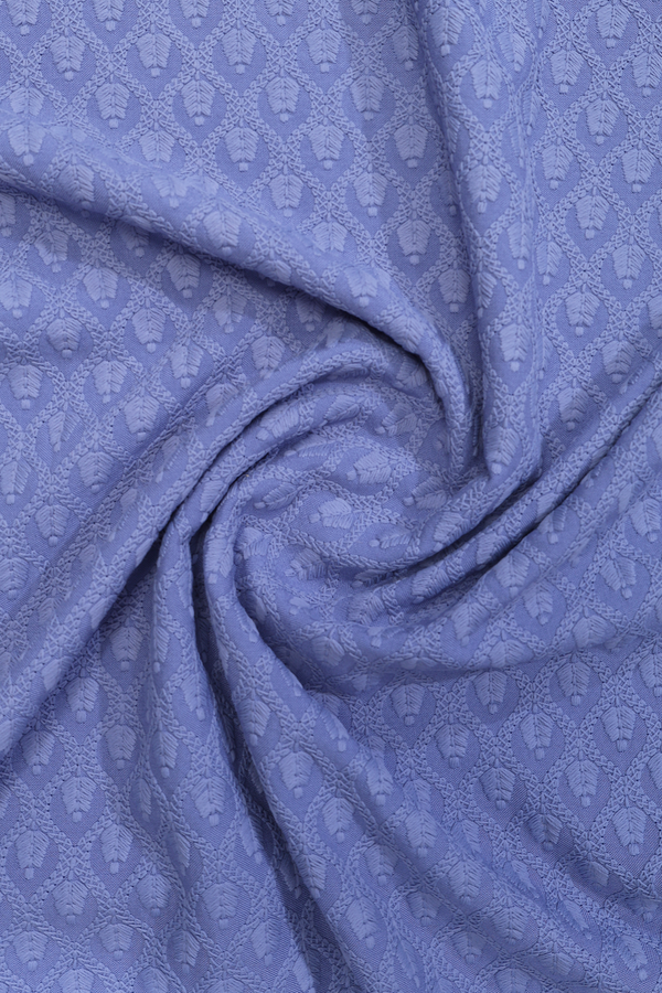 Round Neck Threadwork Design Dusty Blue Cotton Long Kurta
