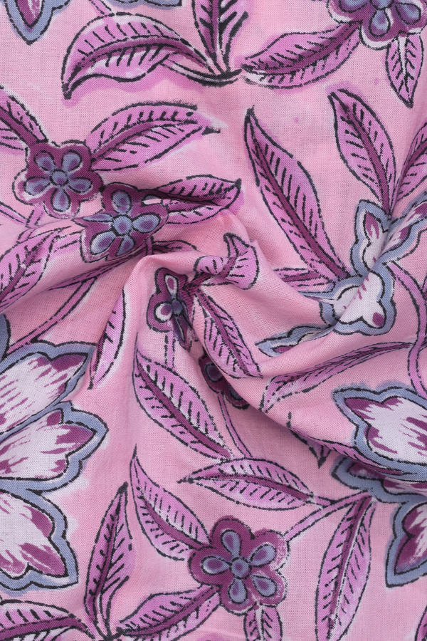 Chinese Neck Floral Printed Pink Cotton Long Kurta