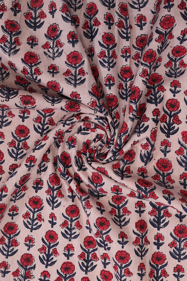 V-Neck Floral Printed Design Beige Cotton Long Kurta