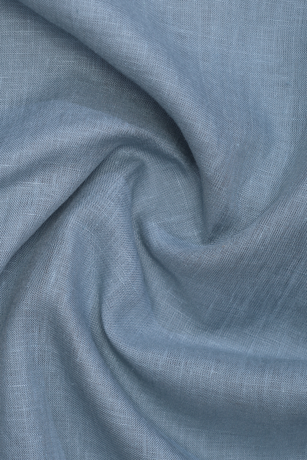 V-Neck Threadwork Buttas Dusty Blue Linen Long Kurta