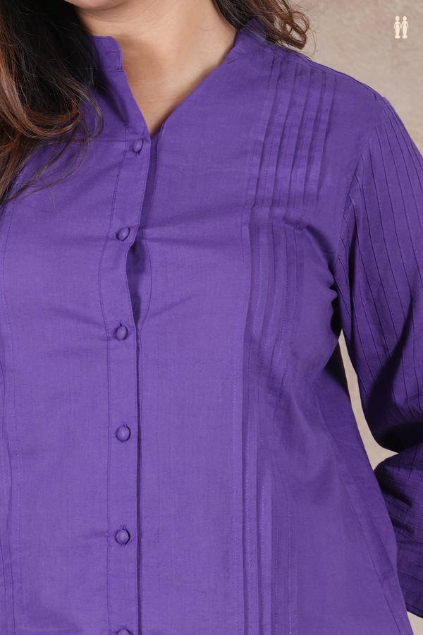 Mandarin Neck Purple Cotton Long Kurta