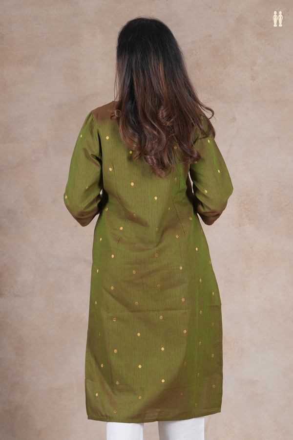 Split Neck Zari Buttis Dual Tone Cotton Long Kurta