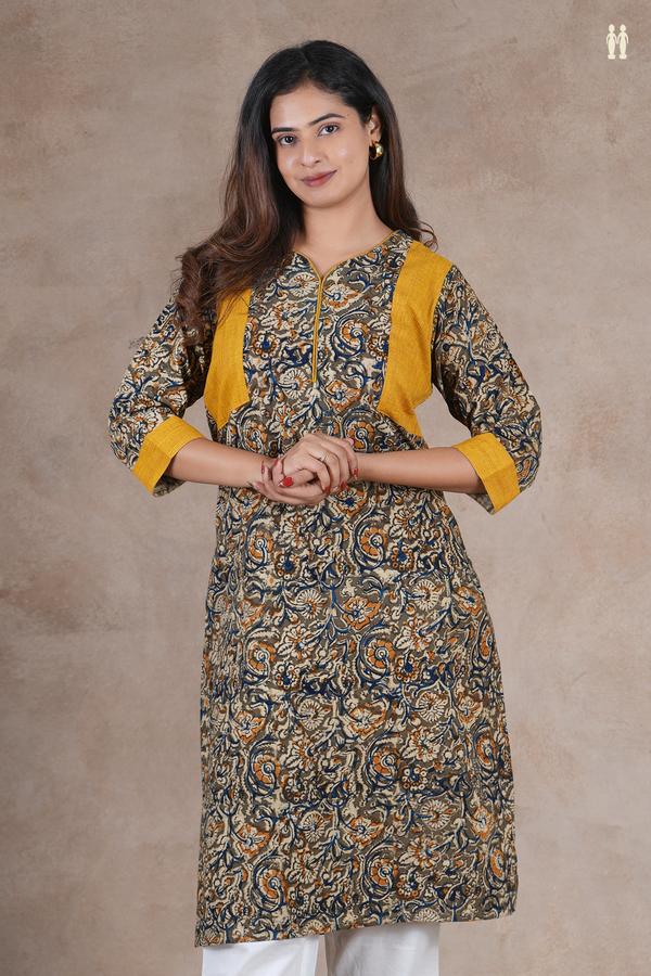 Neck Floral Design Mehendi Green Long Kurta