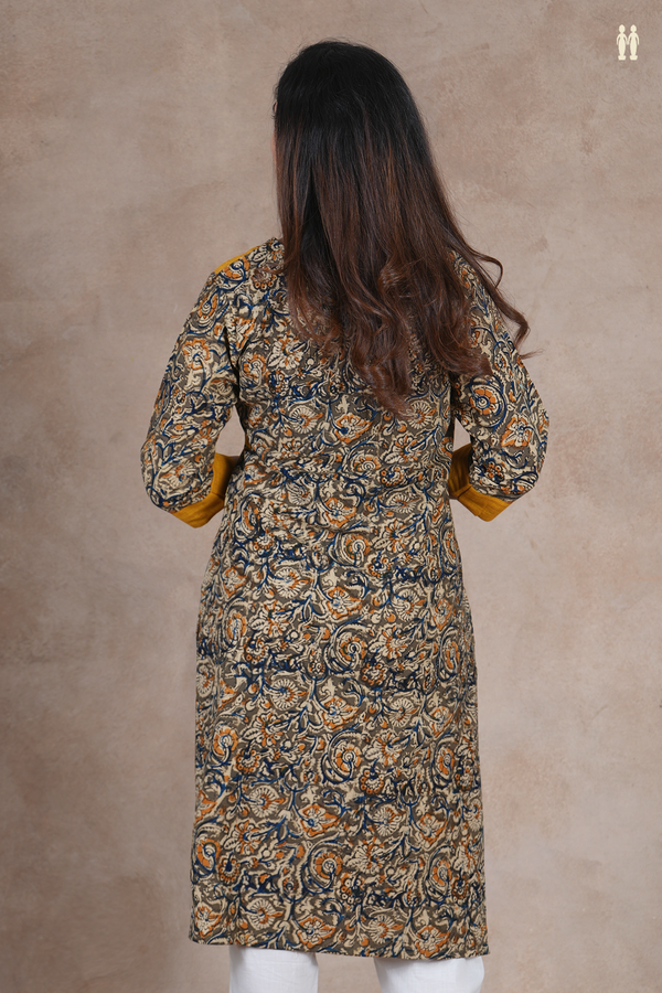 Neck Floral Design Mehendi Green Long Kurta
