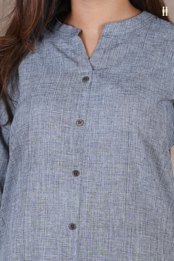 Mandarin Neck Plain Grey Cotton Long Kurta